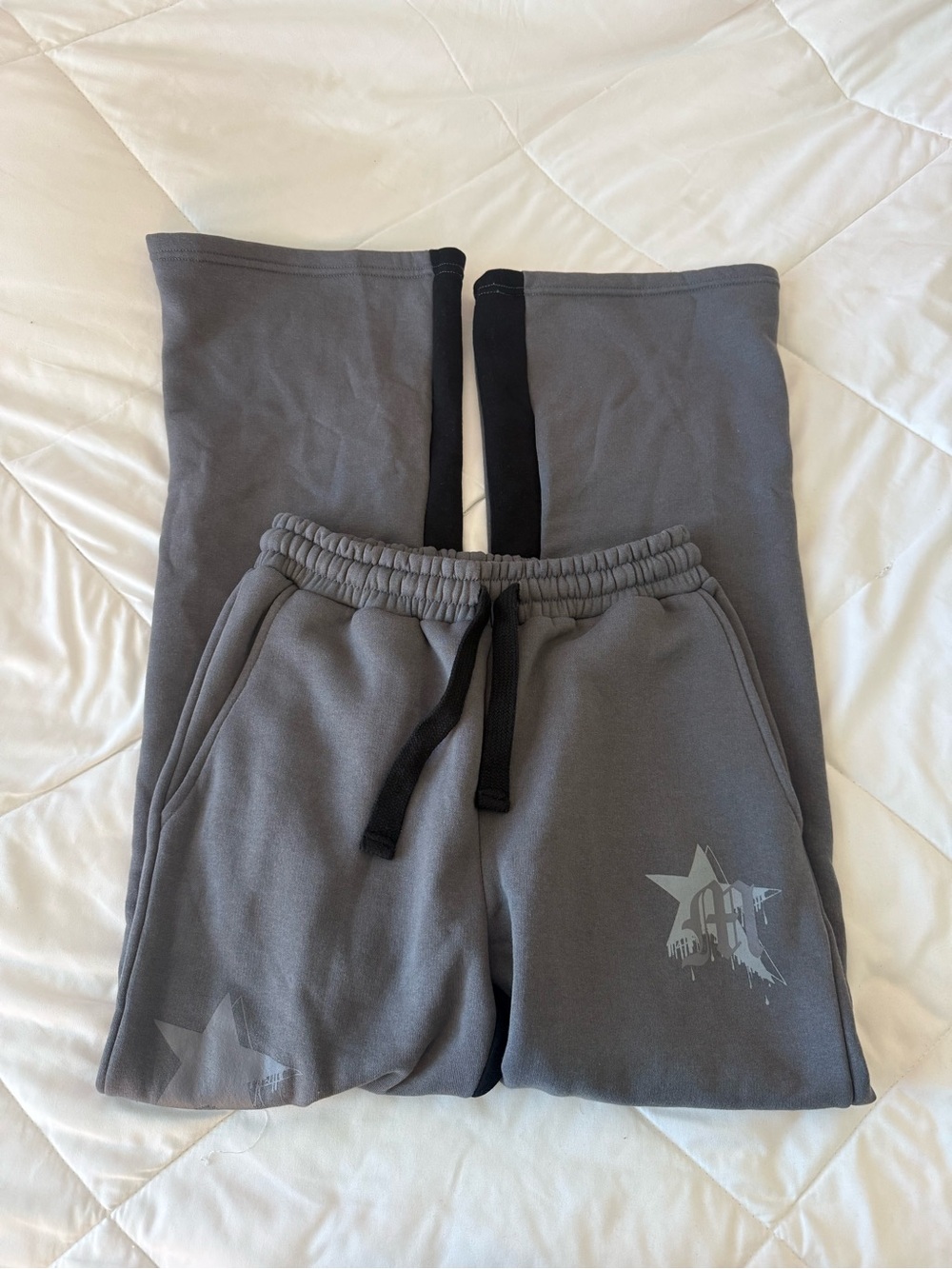Boohoo Gray Joggers with Black Drawstring and Star Detail